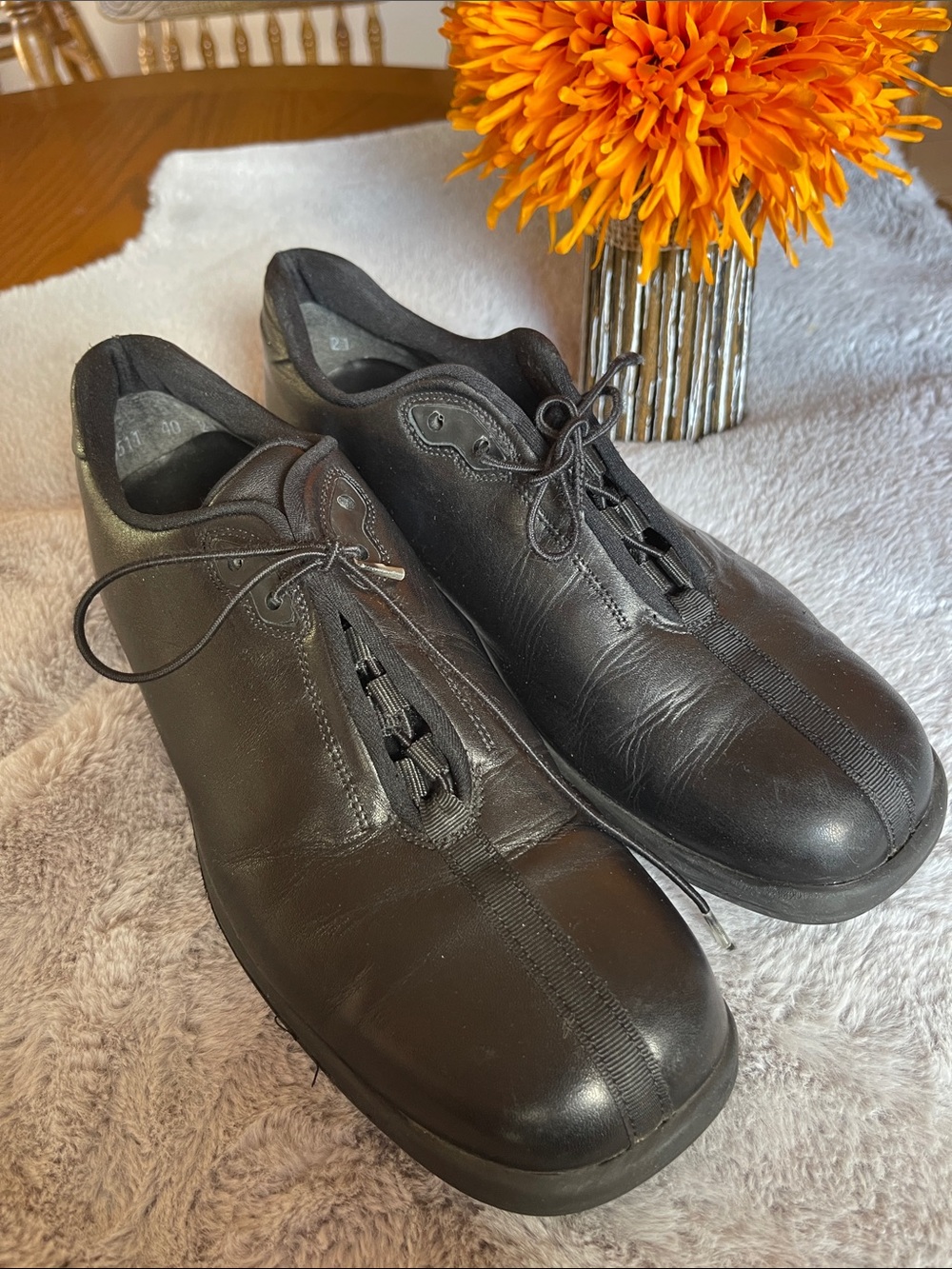 Marc Black Leather Slip-On Lace Front Loafers